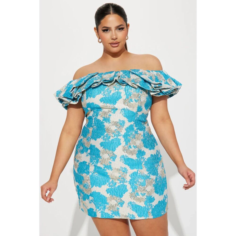NWT Fashion Nova Blue Pearl Textured Mini Dress Size 1X Blue/combo